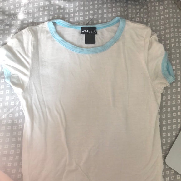 Wet Seal Tops - Babydoll White Blue Tee Wet Seal Tops - Babydoll White Blue Tee